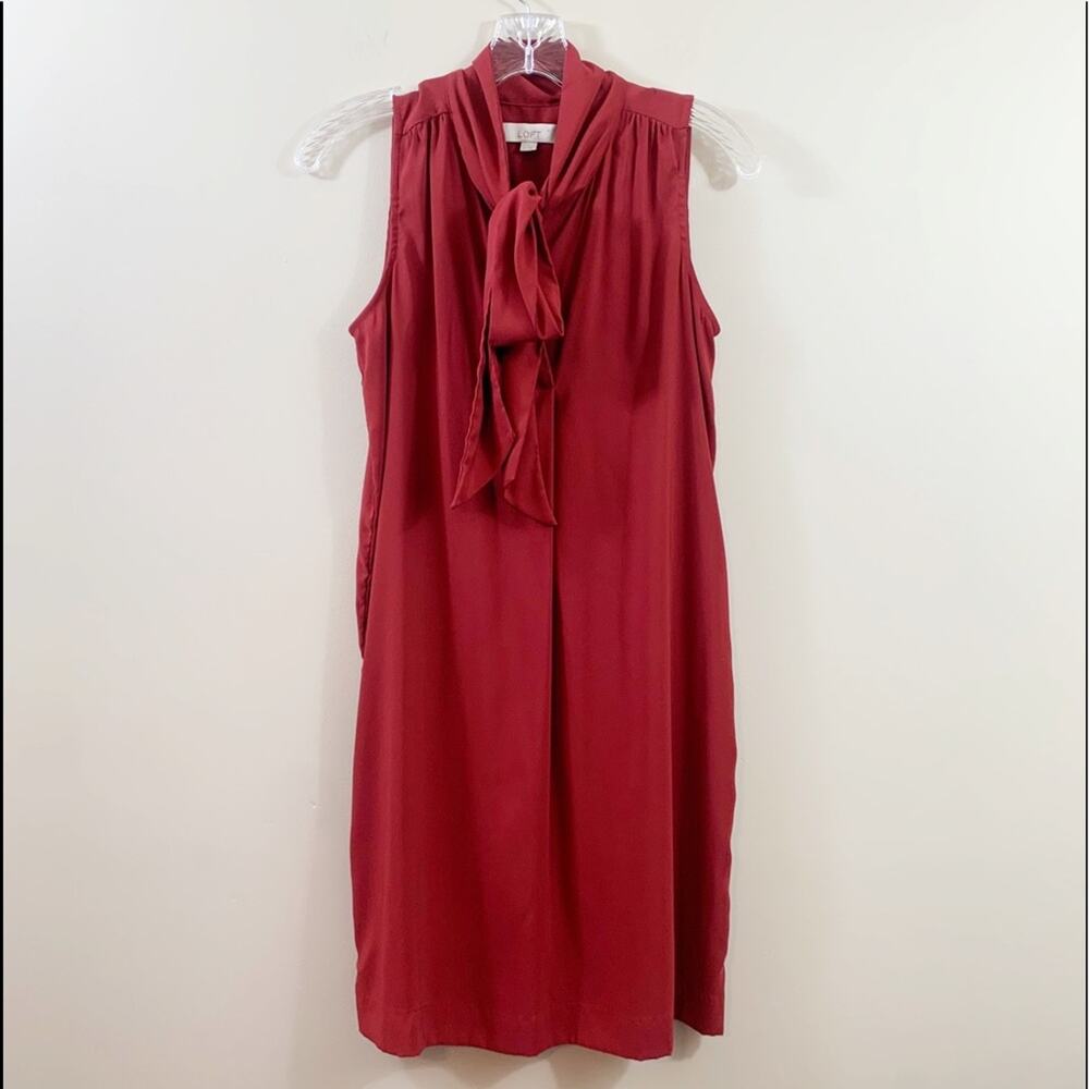 Ann Taylor LOFT Sleeveless Neck Tie Maroon Shift Dress